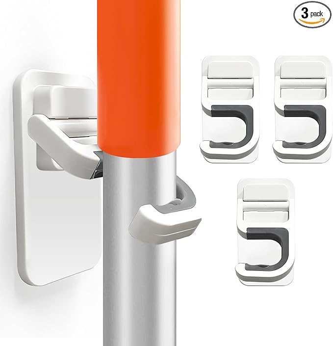 3Pack Broom and Mop Holder Wall Mount, Grippers No Drilling Self Adhesive, Anti-Slip Mop Handle Hanger Dustpan House hold Cleaning Organizer Rack Wall Mounted Utility Rack