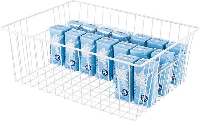 Freezer Organizer Bins - 3 Pack Stand Up Freezer Baskets for 16，17，21 cu.ft Upright Freezer, Wire Storage Baskets with Built-in Handles, Easy to Access Frozen Food Allow Air Circulation, White