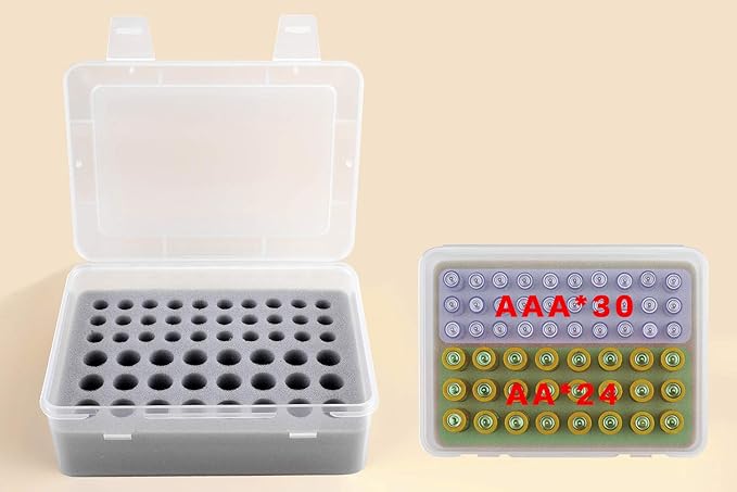 Battery Organizer Storage Box, Garage Case Holder for 24* AA, 30* AAA Batteries (Bag Not Include Batteries Pack) (white)