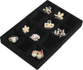 DesignSter Small Jewelry Tray-Ring Organizer 2PCS Premium Velvet Rings Earrings Display Tray Storage Insert Holder for Jewelry Box, Drawer, Dresser (6 Grids, Black)
