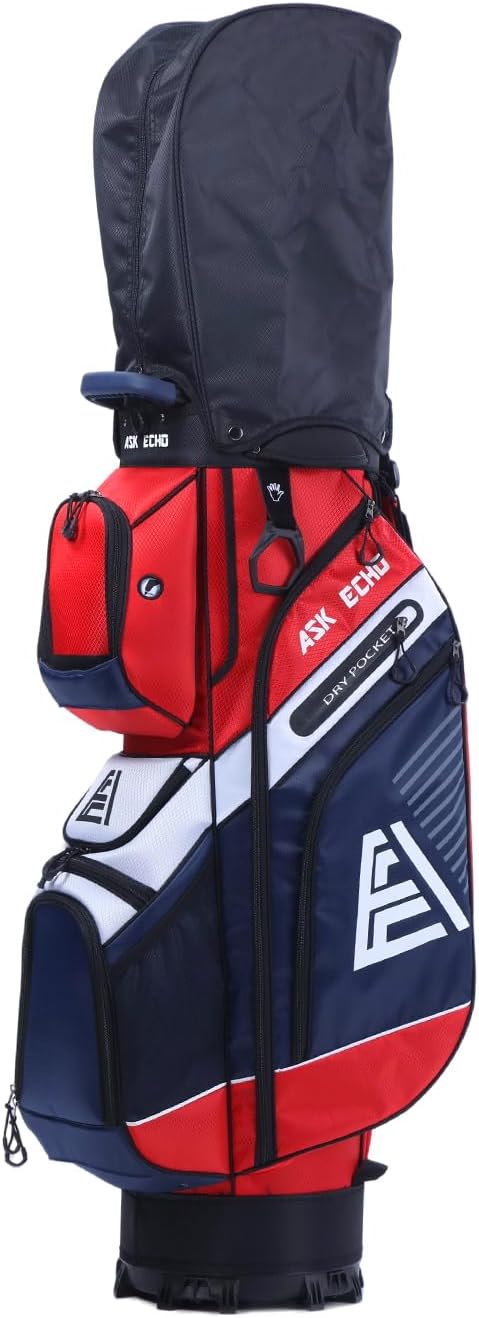 ASK ECHO T-Lock Golf Cart Bag with 14 Way Organizer Divider Top, Premium Cart Bag with Handles and Rain Cover for Men