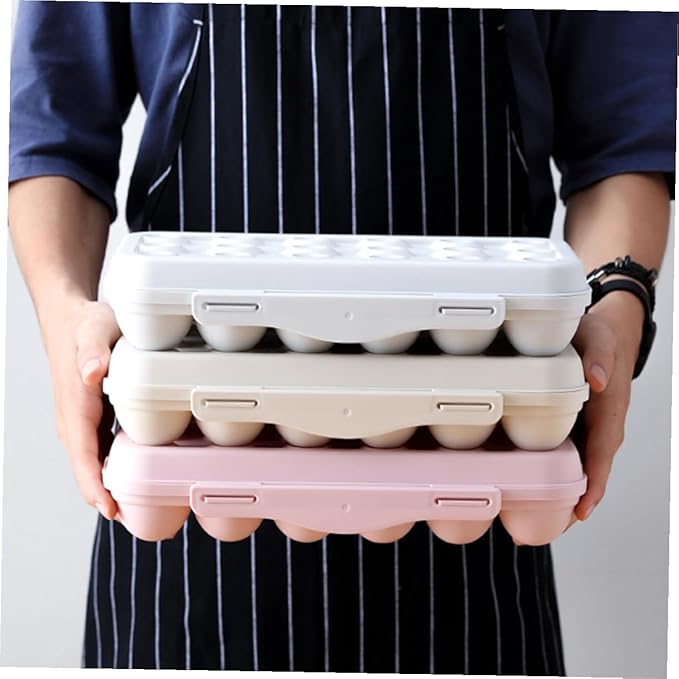 Angoily 2pcs Egg Organizer Container for Refrigerator with Lid Stackable Plastic Egg Holder Tray Large Capacity Slots Storage Box for Kitchen Fridge Space Saving