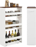 LOKO 4-Tier Rolling Storage Cart, 8 Inches Slim Kitchen Cart on Wheels with Open Shelves & Handle, Laundry Room Cart Between Washer and Dryer, for Bathroom Next to Fridge (White & Rustic Brown)