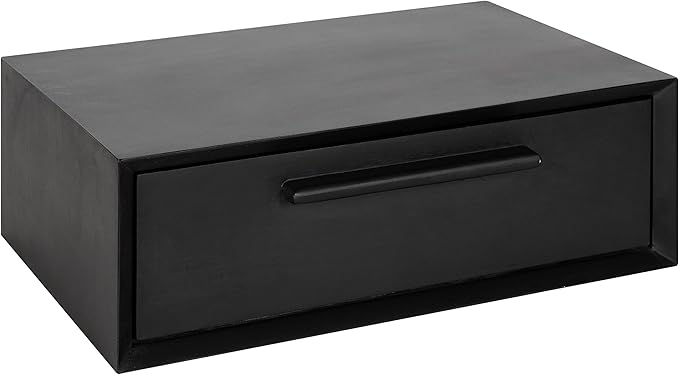 Kate and Laurel McCutcheon Floating Wood Storage Shelf, 18 x 12 x 6, Black, Decorative Transitional Floating Bedroom Nightstand with a Concealed Cubby Compartment