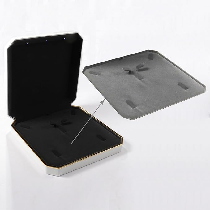 HSLFUAI Necklace Box with Led Light,Jewelry Box for Necklace,Jewelry Gift Box for Wedding, Birthday, Valentine' Day, Mother'S Day, Christmas,Black Velvet Interior Necklace Box(Blue)