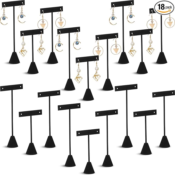 Marsui 18 Pcs Earring Display Set Earring T Bar Display Earring Holders with 3 Heights Earrings Display Stand for Jewelry(Black)