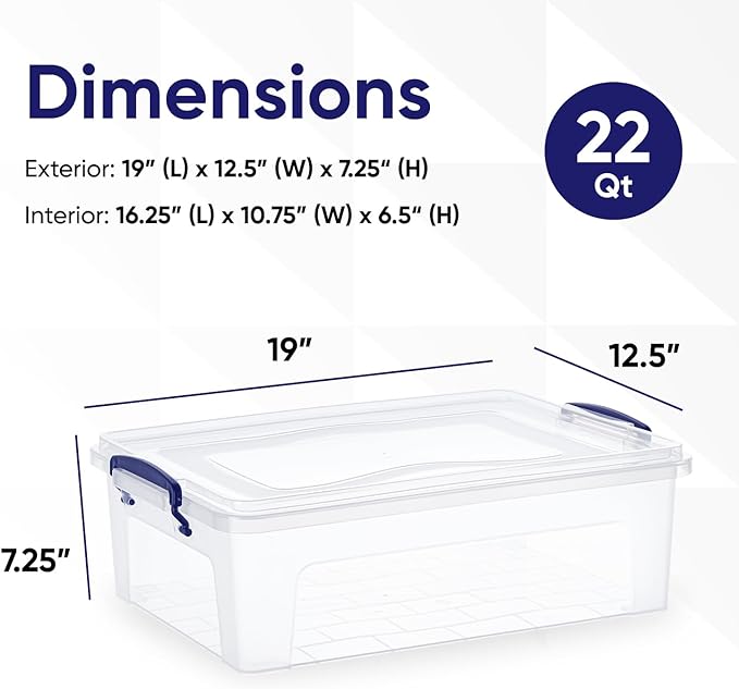 Superio Storage Bins with Lids- Clear Boxes for Organizing, Stackable Plastic Containers- BPA Free, Non-Toxic, Odor Free, Organizer for Home, Office, Dorm (6 Pack, 22.7 Qt)