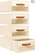 DIMJ Closet Organizers and Storage - Fabric Bins with Drawers for Closet Foldable Clothes Organizers with Clear Window, Stackable Storage Drawers for Bedroom, Living Room, 4-Pack, Beige