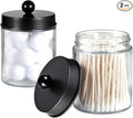 Amolliar Apothecary Jars Bathroom Storage Organizer - Cute Qtip Dispenser Holder Vanity Canister Jar Glass with Lid for Cotton Swabs,Rounds,Bath Salts,Makeup Sponges,Hair Accessories/Black（2 Pack）