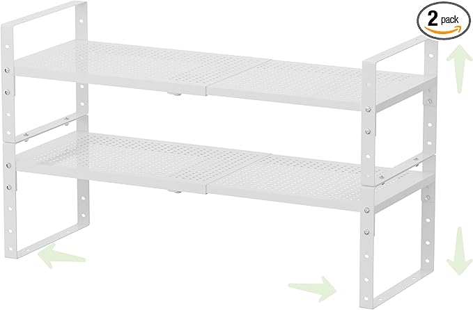 Expandable Countertop Organizer Rack/Shelf with Borders. for Kitchen, Pantry or Office - Heavy-Duty Steel Construction