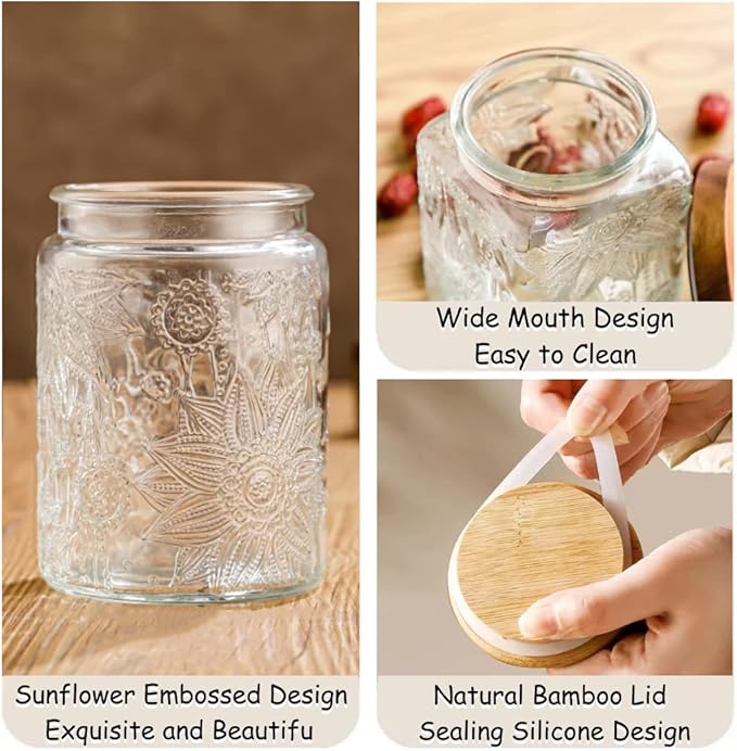 ANSQU Vintage Glass Jar with Lid, 23.7oz Airtight Glass Storage Canister Glass Food Storage Containers for Kitchen Counter, Pantry, Decorative Jar for Coffee, Tea, Sugar, Candy Cute Jar