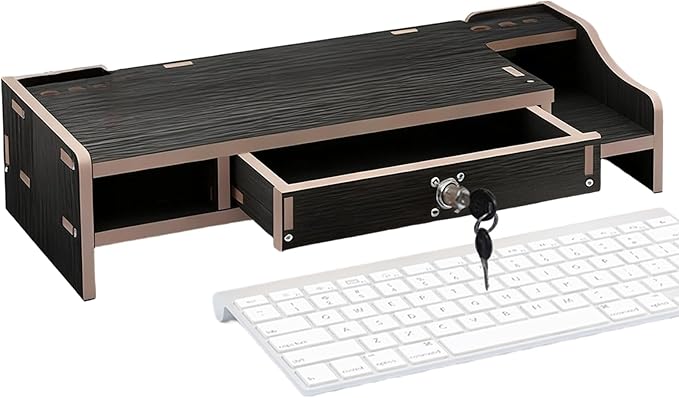 Desktop Computer Elevated Stand 48.8x20x10.5cm, Wooden Monitor Riser with Drawer, Organizer Shelf for Laptop, Printer, PC, TV Screen, Home, Dorm, Office