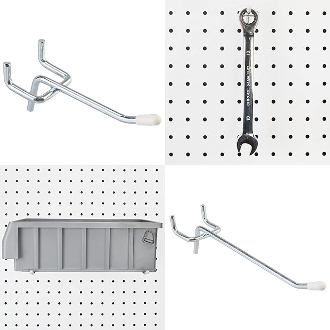 G.CORE Peg Board Organizer 21 Pack, Pegboard Accessories with Baskets Cups Hooks - 1/8" & 1/4" Peg Board Wall Tool Organizers, Utility Holders & Hangers for Garage Craft Workbench (White & White)