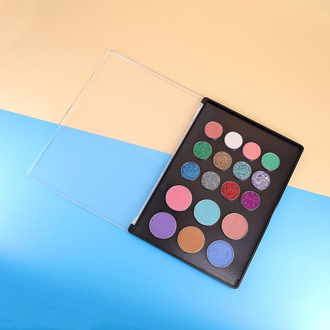 Magnetic Makeup Palette with Clear Top, Empty Eyeshadow Pan Dispensing Storage Box with 40Pcs Adhesive Metal Stickers for DIY Cosmetics Blush Powder(XL Large - 9.25"x6.57")