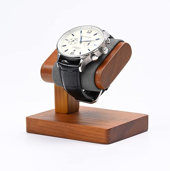 Oirlv Solid Wood Single Watch Display Stand Showcase Bracelet Bangle Jewelry Display Holder Wristwatch Holder for Men or Women(Grey)