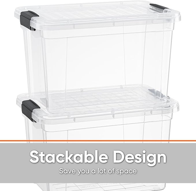 Superio Clear Storage Boxes with Lids, 26.5 Quart Plastic Container Bins for Organizing, Stackable Crates, BPA Free, Non Toxic, Odor Free, Organizers for Home, Office, School, and Dorm