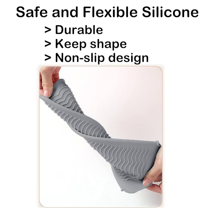 2 Heat Resistant Silicone Mat with Hanging Hole, Straightener Heat Resistant Travel Mat & Pouch for Curling Iron, Flat Iron and Other Hot Hair Styling Tools, 11 x 5 in, Gray