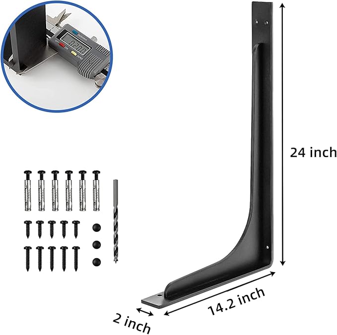 24 INCH x 14.2 INCH Shelf Brackets,L Shelf Brackets,Vertical Angle, Premium Alloy Metal Heavy Duty Shelf Bracket, high Strength Mounting Hardware Included, Corner Brace Joint,Pack of 2.