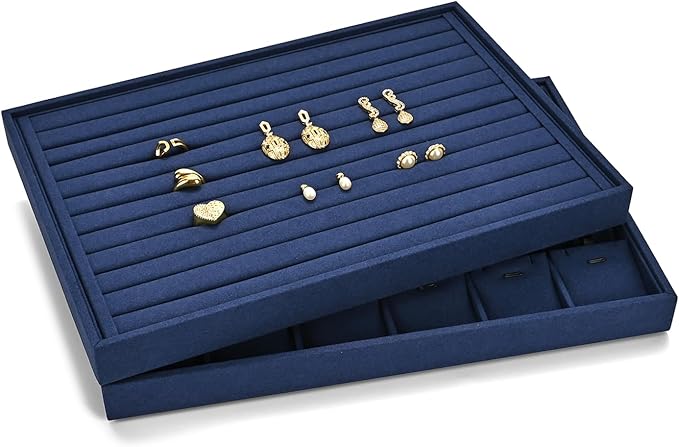 24 Grids Jewelry Tray Earring Organizer Tray Microfiber Jewelry Display Tray Ring Earrings Holder Trays Jewelry Drawer Organizer for Ring Earrings Holder Storage Display Tray