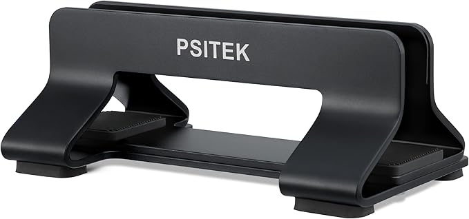 Aluminum Vertical Laptop Stand Dock Holder, Adjustable Slot Width 12-42mm, Space-Saving Upright Storage for MacBook and Laptops