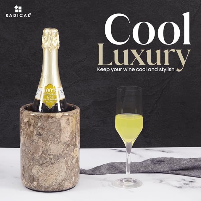 Radicaln Marble Wine Chiller Oceanic 6.5" Inches Handmade Beverage Cooler For Bar Accessories, Wine Chiller For Bottle & Champagne - Wine Bottle Holder For Bar Décor