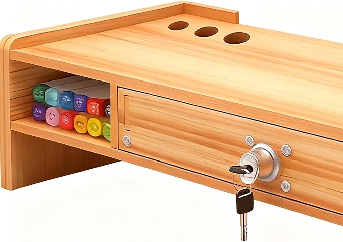 Desktop Computer Elevated Stand 48.8x20x10.5cm, Wooden Monitor Riser with Drawer, Organizer Shelf for Laptop, Printer, PC, TV Screen, Home, Dorm, Office