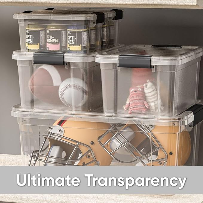 Superio Clear Storage Box with Lid, 3.5 Quart Plastic Container Bins for Organizing, Stackable Crates, BPA Free, Non Toxic, Odor Free, Organizers for Home, Office, School, and Dorm
