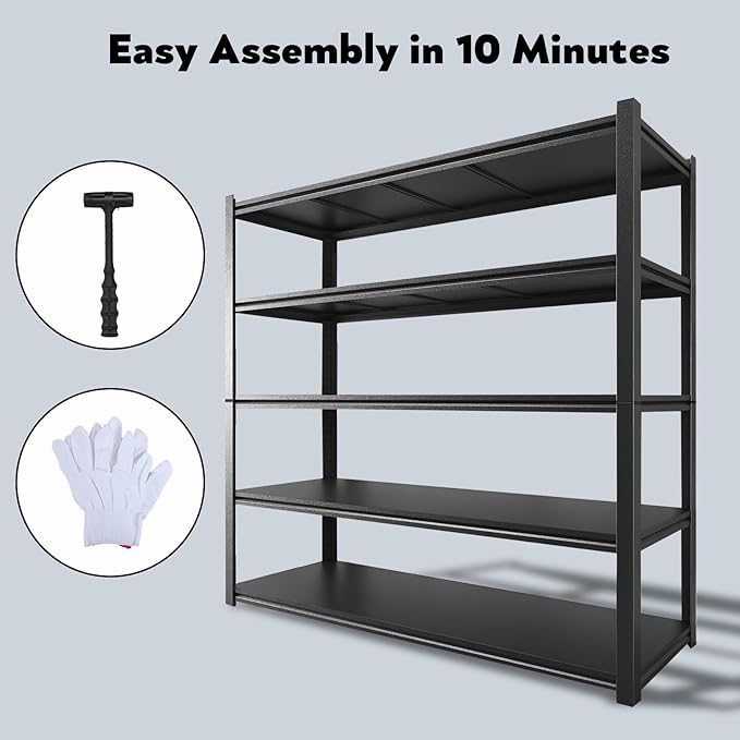48.2" W Garage Shelving 3000LBS Storage Shelf Heavy Duty Garage Storage Shelves Adjustable 5 Tier Metal Shelves for Storage Industrial Heavy Duty Shelving Unit 24.2" Dx48.2 Wx72.2 H, 4 Pcs