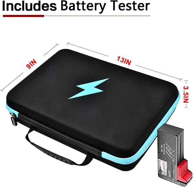 PAIYULE Battery Organizer Storage Case Box with Tester Checker, 220+ Batteries Holder Bag fits for AA AAA AAAA 9V C D Lithium 3V LR44 1.5V CR1632 CR2032 Home Garage Container