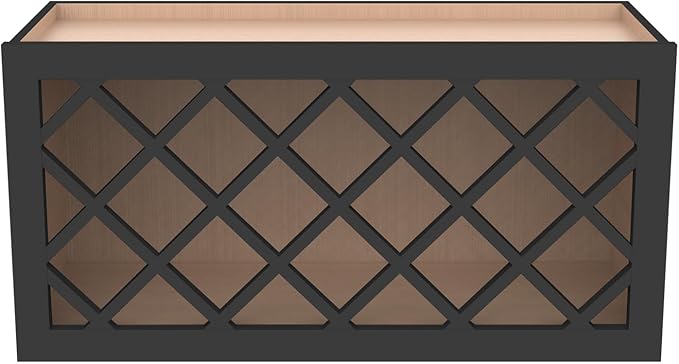 Solid Wood RTA Wine Bottle Rack Wall Cabinet with Lattice Panels Wine Storage for Bar, Pantry, Cellar & Countertop - Mocha (Charcoal Black, 30'W 12'D 15'H)