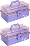2PCS 12'' Three-Layer Clear Plastic Storage Box/Tool Box, Multipurpose Organizer and Portable Handled Storage Case for Art Craft and Cosmetic (Purple)