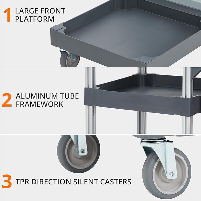 Commercial Janitorial Cart, 3-Shelf Housekeeping Cleaning Cart with Wheels, Cover, Shelves, and Oxford Bag, Traditional Janitorial Cart for School Hotel Apartment
