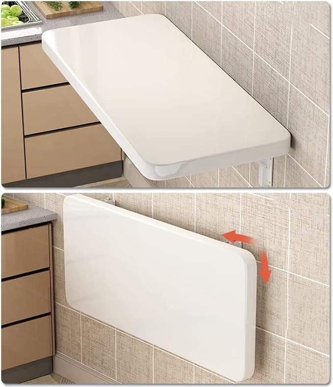 Wall Mounted Folding Table,White Floating Desk for Small Spaces,Stainless Steel Bracket Laundry Folding Table,Wall Folding Desk,Home Bars and Dining Establishments（80x50cm/31.5"x19.7"