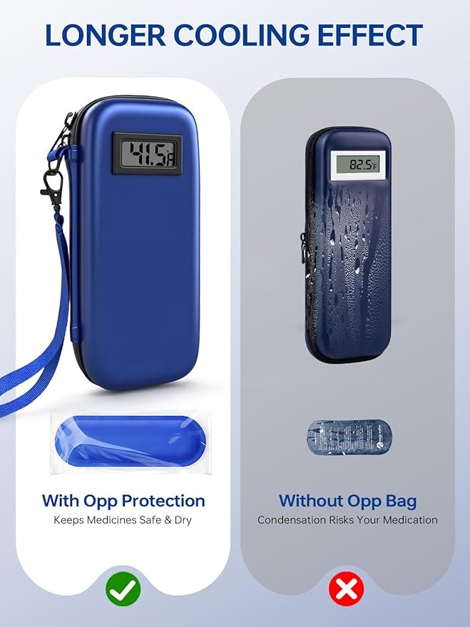 Insulin Cooler Travel Case: TSA Approved Medication Diabetic Cooler for Travel with Temperature Display, Diabetes Travel Case for Insulin Pens with 2 Ice Pack for Daily Use & Trip
