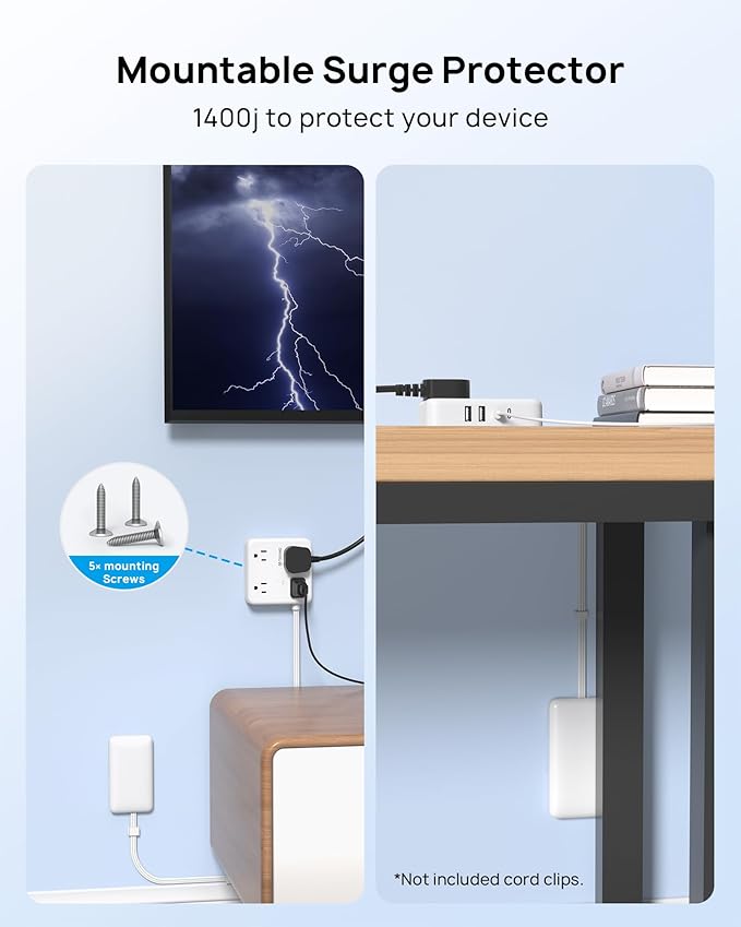 TROND Flat Plug Power Strip with Outlet Cover - 6ft Extension Cord with Multiple Outlets and 4 USB Ports, Mountable Surge Protector Outlet Concealer, Kitchen Home Improvement for Hide Messy, White