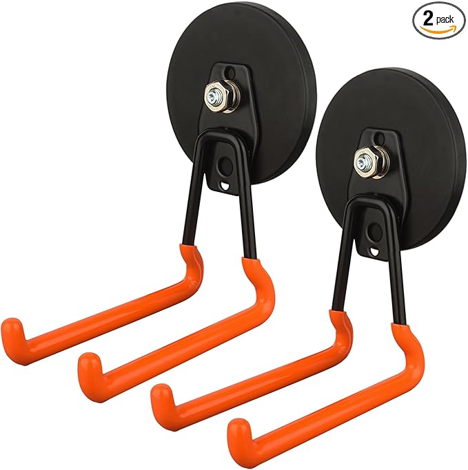 MUTUACTOR New Updated Super Strong Magnetic Hooks,40lbs Anti-Scratch Large Garage Hooks for Hanging,2-Pack Magnetic Hooks Heavy Duty for Organizing Heavy Impact Drivers Trailer Cord Garden Tool Box
