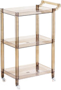 Acrylic Utility Rolling Cart, 3-Tier Clear Acrylic Storage Cart with Pulling Handle & 4 Wheels for Kitchen Living Room Dining Bathroom Laundry, Multifunction Serving Trolley for Small Spaces (Gray)