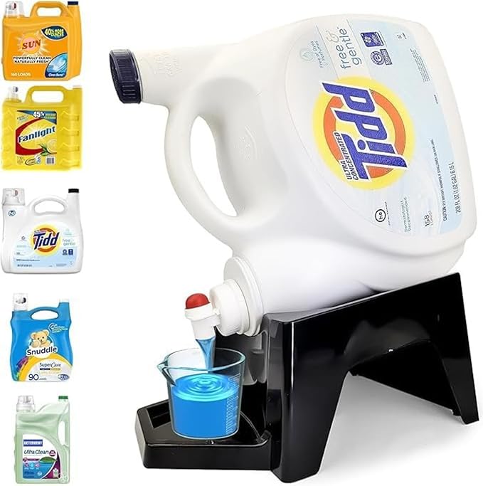 TidyFriend Laundry Detergent Dispenser with Tray, Laundry Soap Dispenser with Non-Slip Rubber Feet for Washing Room Organization, Easy Pour (Black)