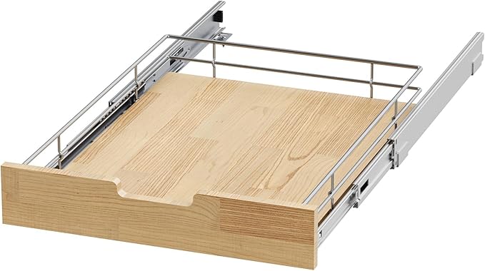 Pull Out Cabinet Organizer,Heavy-Duty Slide Out Shelf, Wood And Wire Basket, Pull Out Drawer for for Kitchen Under Sink Space, Pantry, Bathroom (11 * 21 WM)