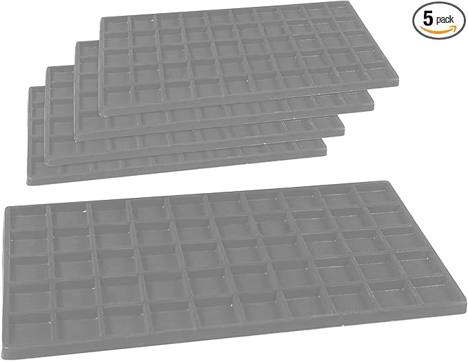 Novel Box 5 Pack 50-Slot Gray Liner Jewelry Storage Tray Inserts 14.75x8.25x1 Inches - Jewelry Organizer Pad for Drawers & Store Displays - Jewelry Display Pads for Rings Earrings & Pendants