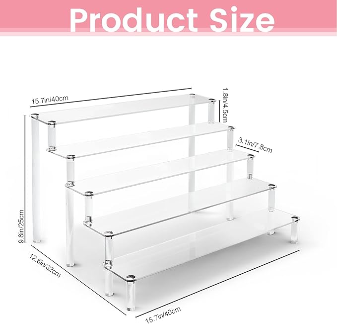 ULENDIS 5 Tier Acrylic Stands for Display, Clear Display Stand Risers Shelf for Cupcakes Perfumes Figurines, Tabletop Cupcake Stand for Decorating & Organizing (16" x 15.5" x 9.6")