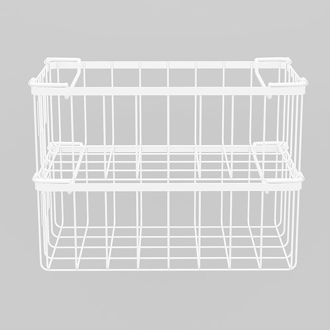 Freezer Organizer Bins -8 Pack Stackable Chest Freezer Organizer Baskets With Tag, For Kitchen, Cabinets, Cupboards, Counter Top, Freezer, Pantry. White