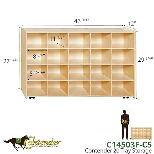 Contender C14503F-C5 20 Tray Storage – Wooden Classroom Organizer with Assorted Trays and Casters, Assembled