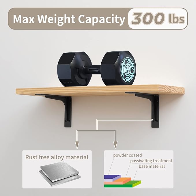 12"x 7"Shelf Bracket ,L Shelf Brackets,max Load 300lbs, Vertical Angle, Premium Alloy Metal Heavy Duty Shelf Bracket, high Strength Mounting Hardware , countertop Support, Pack of 4. (12INCH x 7INCH)