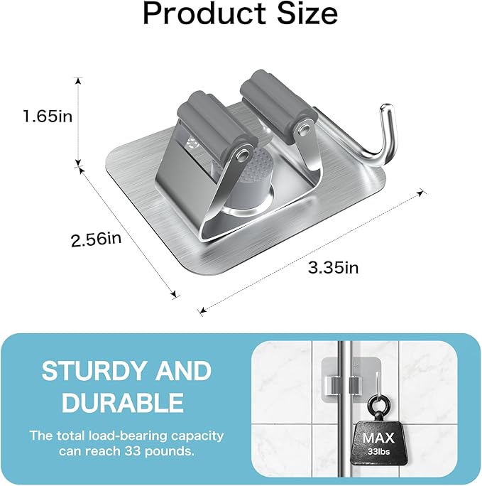 nacena Broom Holder Wall Mount, 4 Packs Silver Stainless Steel Mop and Broom Hanger with Hooks Heavy Duty Broom and Mop Organizer Wall Hanging for Bathroom, Kitchen
