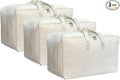 Soft Large Canvas Comforter Storage Bags with Four Carrying Handles and Clear Window, Closet Organizer for Clothing, Blankets Sheets Pillows and Bedding, 80L, 3 Pack, Beige