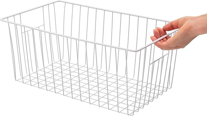 Freezer Organizer Bins - 3 Pack Stand Up Freezer Baskets for 16，17，21 cu.ft Upright Freezer, Wire Storage Baskets with Built-in Handles, Easy to Access Frozen Food Allow Air Circulation, White