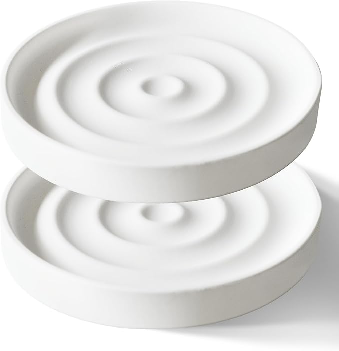 2 Pack Diatomite Soap Dish Holder, Quick Dry Stone Bar Holder, Water Absorbent Bath Dish Holder, Diatomaceous Earth Soap Tray for Hand Soap, Sponge Organizer, White