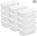 12-Pack 6 Quart Clear Plastic Storage Bins with Snap Lids, Stackable Heavy-Duty Containers for Closet, Bathroom & Office, Over 1 lb 16428012x12