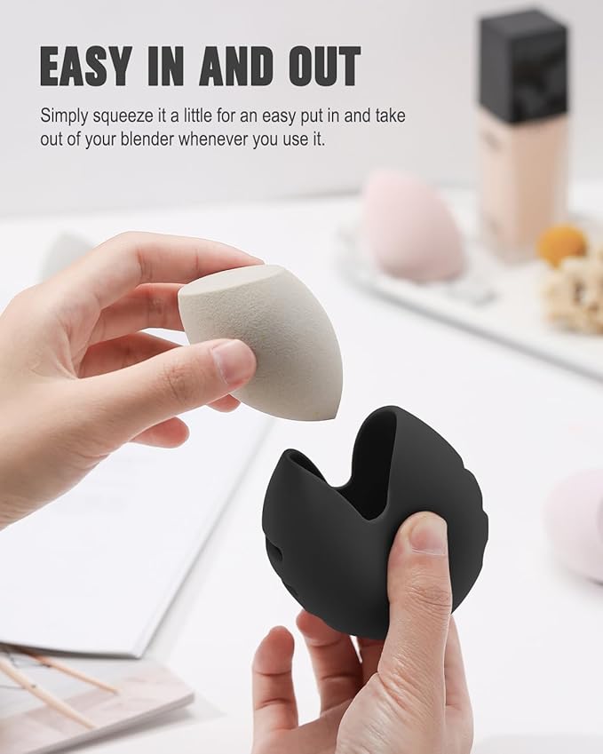 FERYES Makeup Sponge Holder – Shatterproof Eco-Friendly Silicone Beauty Make Up Blender Case for Travel-Black